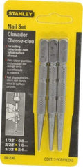 Stanley - 3 Piece, 1/32 to 3/32", Nail Punch Set - Round Shank, Comes in Carded - All Tool & Supply