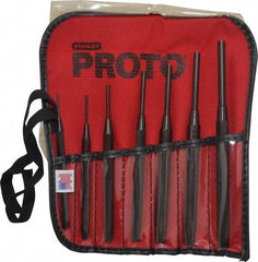 Proto - 7 Piece, 1/16 to 1/4", Pin Punch Set - Round Shank, Comes in Pouch - All Tool & Supply