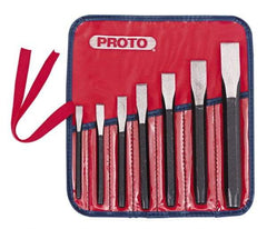 Proto - 7 Piece Cold Chisel Set - 5-1/2, 5-3/8, 5-9/16, 6, 6-3/4, 7-3/8 & 8" OAL, Sizes Included 5/16 to 7/8" - All Tool & Supply