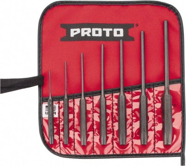 Proto - 7 Piece, 1/16 to 1/4", Pin Punch Set - Round Shank, Comes in Pouch - All Tool & Supply