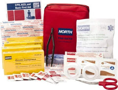 North - 61 Piece, 5 Person, Multipurpose/Auto/Travel First Aid Kit - 5" Wide x 2-1/2" Deep x 5-1/2" High, Nylon Bag - All Tool & Supply