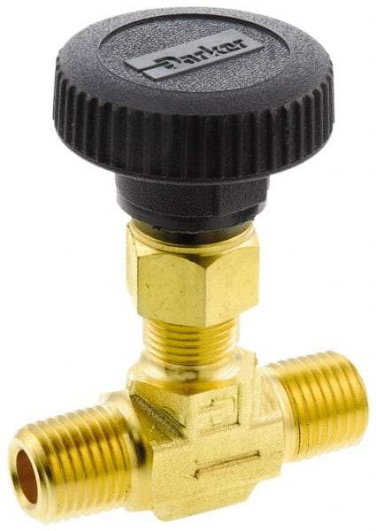 Parker - 3,000 Max psi, 3/8" Pipe, Brass, Inline Instrumentation Needle Valve - MNPT x MNPT End Connections - All Tool & Supply