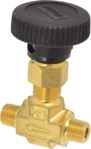 Parker - 3,000 Max psi, 1/8" Pipe, Brass, Inline Instrumentation Needle Valve - MNPT x MNPT End Connections - All Tool & Supply