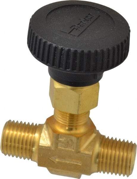 Parker - 3,000 Max psi, 1/4" Pipe, Brass, Inline Instrumentation Needle Valve - MNPT x MNPT End Connections - All Tool & Supply