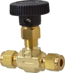 Parker - 3,000 Max psi, 1/4" Pipe, Brass, Inline Instrumentation Needle Valve - Compression x Compression CPI End Connections - All Tool & Supply