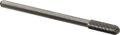 Atrax - 3/16" Cut Diam, 1/8" Shank Diam, Cylinder with Radius Head Single Cut Burr - Carbide, Radius End, 1/2" LOC, 1-1/2" OAL - All Tool & Supply