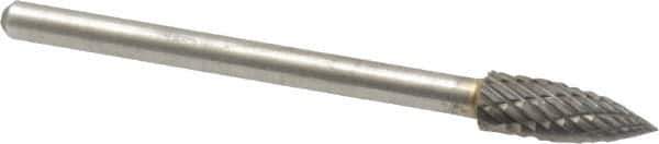 Atrax - 3/16" Cut Diam, 1/8" Shank Diam, Tree Head Double Cut Burr - Carbide, Point End, 1/2" LOC, 1-1/2" OAL - All Tool & Supply