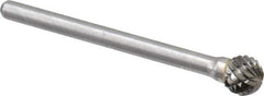 Atrax - 1/4" Cut Diam, 1/8" Shank Diam, Ball Head Double Cut Burr - Carbide, Radius End, 7/32" LOC, 1-1/2" OAL - All Tool & Supply