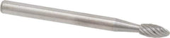 Atrax - 1/8" Cut Diam, 1/8" Shank Diam, Flame Head Single Cut Burr - Carbide, Radius End, 1/4" LOC, 1-1/2" OAL - All Tool & Supply