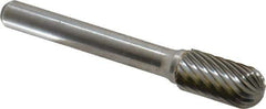 Atrax - 3/8" Cut Diam, 1/4" Shank Diam, Cylinder with Radius Head Single Cut Burr - Carbide, Radius End, 3/4" LOC, 2-1/2" OAL - All Tool & Supply