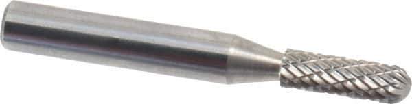 Atrax - 3/16" Cut Diam, 1/4" Shank Diam, Cylinder with Radius Head Double Cut Burr - Carbide, Radius End, 1/2" LOC, 2" OAL - All Tool & Supply