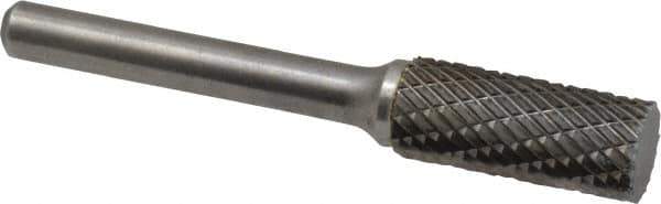 Atrax - 7/16" Cut Diam, 1/4" Shank Diam, Cylinder Head Double Cut Burr - Carbide, Flat End, 1" LOC, 2-3/4" OAL - All Tool & Supply