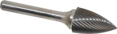 Atrax - 5/8" Cut Diam, 1/4" Shank Diam, Tree Head Single Cut Burr - Carbide, Point End, 1" LOC, 2-3/4" OAL - All Tool & Supply