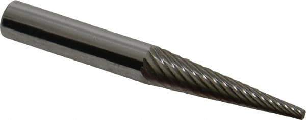 Atrax - 1/4" Cut Diam, 1/4" Shank Diam, Cone Head Single Cut Burr - Carbide, Point End, 1" LOC, 2" OAL - All Tool & Supply