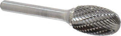 Atrax - 5/8" Cut Diam, 1/4" Shank Diam, Oval Head Double Cut Burr - Carbide, Radius End, 1" LOC, 2-3/4" OAL - All Tool & Supply