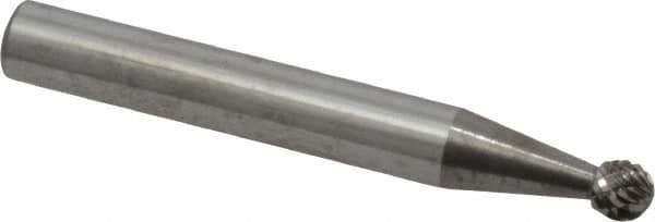 Atrax - 3/16" Cut Diam, 1/4" Shank Diam, Ball Head Double Cut Burr - Carbide, Radius End, 1/8" LOC, 2" OAL - All Tool & Supply