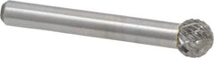 Atrax - 3/8" Cut Diam, 1/4" Shank Diam, Ball Head Double Cut Burr - Carbide, Radius End, 5/16" LOC, 2-1/8" OAL - All Tool & Supply