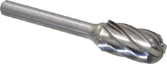 Atrax - 1/2" Cut Diam, 1/4" Shank Diam, Cylinder with Radius Head Fluted Cut Burr - Radius End, 1" LOC, 2-3/4" OAL - All Tool & Supply