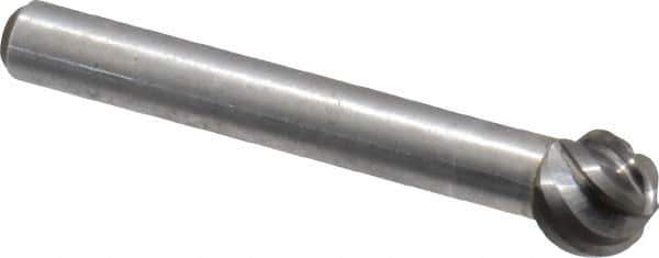 Atrax - 3/8" Cut Diam, 1/4" Shank Diam, Ball Head Fluted Cut Burr - Radius End, 1/4" LOC, 2-5/64" OAL - All Tool & Supply