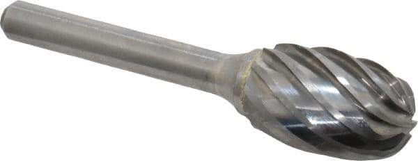 Atrax - 5/8" Cut Diam, 1/4" Shank Diam, Oval Head Fluted Cut Burr - Radius End, 1" LOC, 2-3/4" OAL - All Tool & Supply