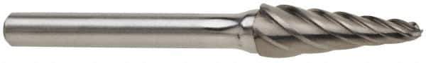 Atrax - 5/8" Cut Diam, 1/4" Shank Diam, Taper Head Fluted Cut Burr - Radius End, 1-5/16" LOC, 3-3/16" OAL - All Tool & Supply