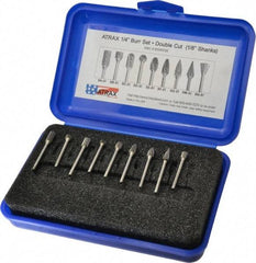 Atrax - 9 Piece, 1/8" Shank Burr Set - Tungsten Carbide, Multiple Head Shape - All Tool & Supply