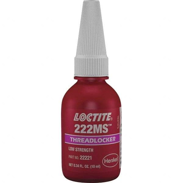 Loctite - 10 mL Bottle, Purple, Low Strength Liquid Threadlocker - Series 222, 24 hr Full Cure Time, Hand Tool Removal - All Tool & Supply