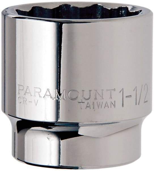 Paramount - 1-1/2", 1/2" Drive, Standard Hand Socket - 12 Points, 1-1/2" OAL, Steel, Chrome Finish - All Tool & Supply