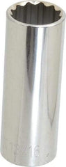 Paramount - 13/16", 1/2" Drive, Deep Hand Socket - 12 Points, 3-3/32" OAL, Steel, Chrome Finish - All Tool & Supply