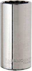 Paramount - 3/8" Drive, Deep Hand Socket - 12 Points, 2-1/2" OAL, Steel, Chrome Finish - All Tool & Supply