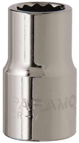 Paramount - 1/2", 1/2" Drive, Standard Hand Socket - 12 Points, 1-1/2" OAL, Steel, Chrome Finish - All Tool & Supply