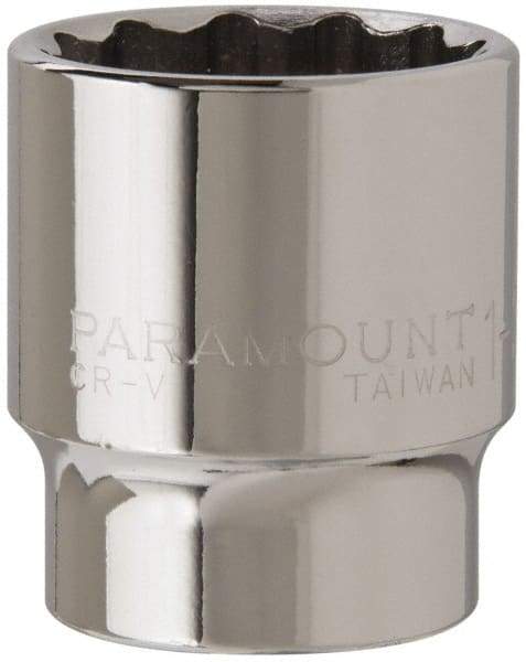 Paramount - 1-3/16", 1/2" Drive, Standard Hand Socket - 12 Points, 1-1/2" OAL, Steel, Chrome Finish - All Tool & Supply