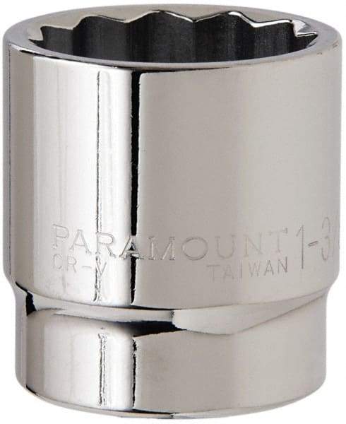 Paramount - 1-3/8", 1/2" Drive, Standard Hand Socket - 12 Points, 1-1/2" OAL, Steel, Chrome Finish - All Tool & Supply