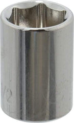 Paramount - 1/2", 1/4" Drive, Standard Hand Socket - 6 Points, 15/16" OAL, Steel, Chrome Finish - All Tool & Supply