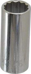 Paramount - 9/16", 3/8" Drive, Deep Hand Socket - 12 Points, 1-15/16" OAL, Steel, Chrome Finish - All Tool & Supply