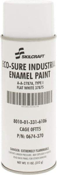 Ability One - White, Flat, Enamel Spray Paint - 8 to 10 Sq Ft per Can, 11 oz Container - All Tool & Supply