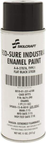 Ability One - Black, Flat, Enamel Spray Paint - 8 to 10 Sq Ft per Can, 11 oz Container - All Tool & Supply