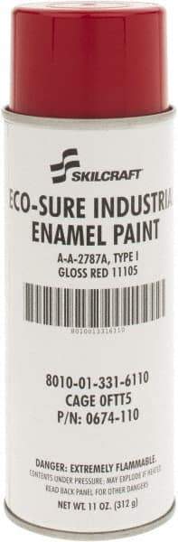 Ability One - Red, Gloss, Enamel Spray Paint - 8 to 10 Sq Ft per Can, 11 oz Container - All Tool & Supply