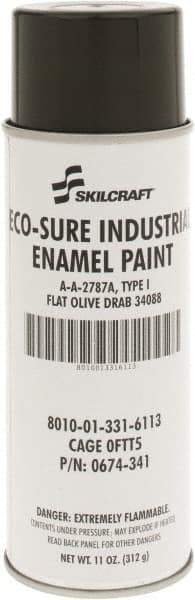 Ability One - Olive Drab, Flat, Enamel Spray Paint - 8 to 10 Sq Ft per Can, 11 oz Container - All Tool & Supply