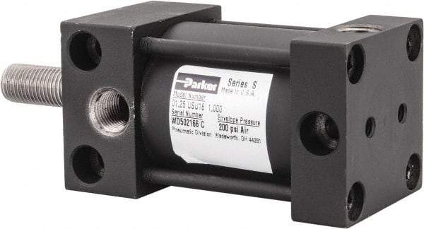 Parker - 1" Stroke x 1-1/4" Bore Double Acting Air Cylinder - 1/8 Port, 3/8-24 Rod Thread, 200 Max psi, -10 to 165°F - All Tool & Supply