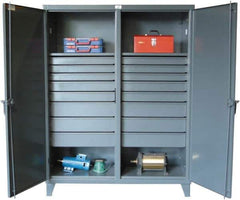 Strong Hold - 2 Shelf 16 Bin Locking Storage Cabinet - Steel, 60" Wide x 24" Deep x 78" High, Dark Gray - All Tool & Supply