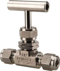 Ham-Let - 5,000 Max psi, 1/4" Pipe, 316 Grade Stainless Steel, Inline Stem Regulating Instrumentation Needle Valve - Compression x Compression End Connections, Swaglok SS-1RS4-SH - All Tool & Supply