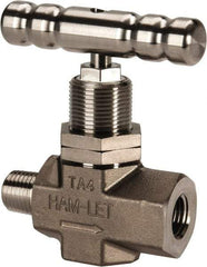 Ham-Let - 5,000 Max psi, 1/4" Pipe, 316 Grade Stainless Steel, Inline Soft Seat Instrumentation Needle Valve - MNPT x FNPT End Connections, Swaglok SS-1KM4-F4-SH - All Tool & Supply