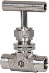 Ham-Let - 5,000 Max psi, 1/4" Pipe, 316 Grade Stainless Steel, Inline Stem Vee Instrumentation Needle Valve - FNPT x FNPT End Connections, Swaglok SS-1VF4-SH - All Tool & Supply