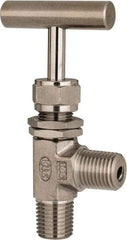 Ham-Let - 5,000 Max psi, 1/4" Pipe, 316 Grade Stainless Steel, Angled Instrumentation Needle Valve - MNPT x MNPT End Connections, Swaglok SS-1RM4-A - All Tool & Supply