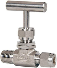 Ham-Let - 5,000 Max psi, 1/8" Pipe, 316 Grade Stainless Steel, Inline Stem Regulating Instrumentation Needle Valve - MNPT x Compression End Connections, Swaglok SS-ORM2-S2 - All Tool & Supply