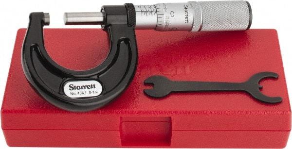 Starrett - 0 to 1" Range, 0.0001" Graduation, Mechanical Outside Micrometer - Friction Thimble, Accurate to 0.00005" - All Tool & Supply