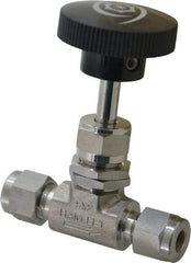 Ham-Let - 5,000 Max psi, 1/4" Pipe, 316 Grade Stainless Steel, Inline Stem Regulating Instrumentation Needle Valve - Compression x Compression End Connections, Swaglok SS-1RS4 - All Tool & Supply