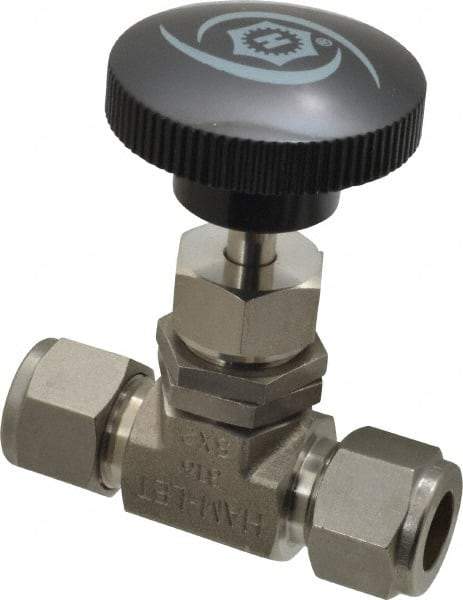 Ham-Let - 5,000 Max psi, 1/2" Pipe, 316 Grade Stainless Steel, Inline Stem Regulating Instrumentation Needle Valve - Compression x Compression End Connections, Swaglok SS-1RS8 - All Tool & Supply