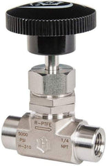 Ham-Let - 5,000 Max psi, 1/4" Pipe, 316 Grade Stainless Steel, Inline Stem Vee Instrumentation Needle Valve - FNPT x FNPT End Connections, Swaglok SS-1VF4 - All Tool & Supply